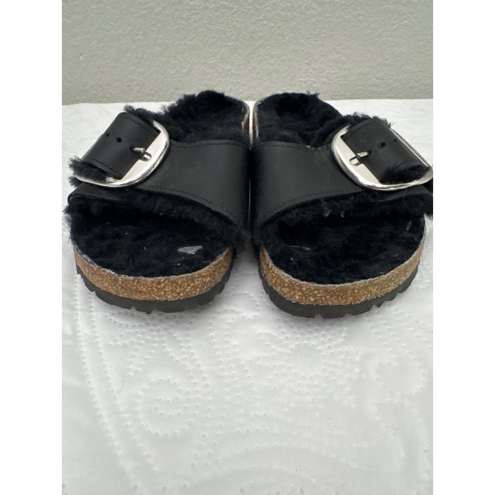 Birkenstock Madrid Single Strap Big Buckle Fur Lined Comfort Sandals Black 38 - Picture 2 of 14
